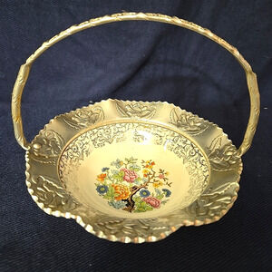 VTG Farber & Shlevin Aluminum and Porcelain Floral Brides Basket Candy Dish